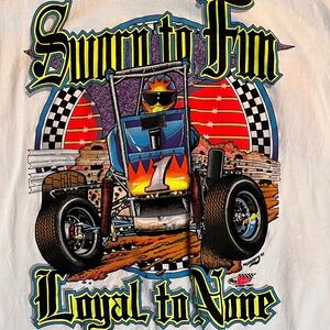 Vintage 1995 Midget Car Racing Tshirt XL White “Sworn To Fun, Loyal To None”